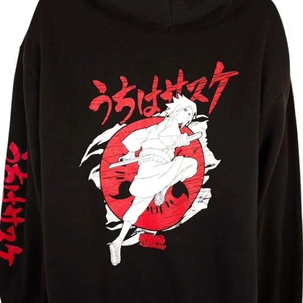 Naruto Shippuden Sweatshirt Hoodie Mens Size Large Black Anime Series Manga